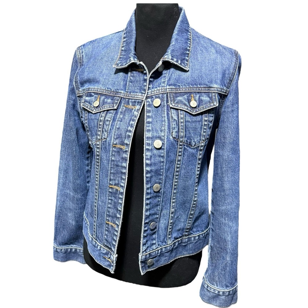 VTG J Crew Womens Cropped Denim Jacket S Indigo Blue Jean Trucker 100% Cotton - Picture 6 of 6